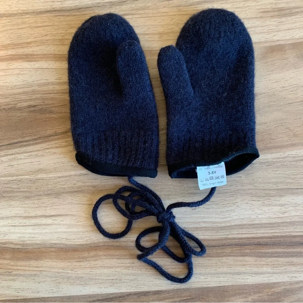 tittimitti 100% Virgin Wool winter Mittens Kids 3-5Y Knit String OEKO-TEX USA